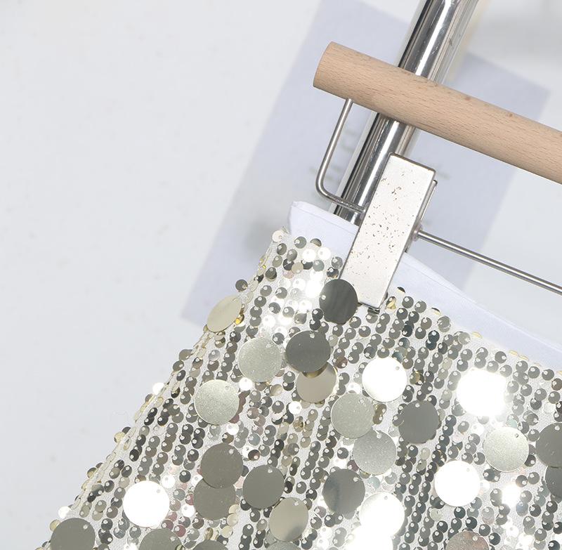 High-End Sequin A-Line Mini Skirt with Anti-Exposure Lining, High Waist, and Slim Fit