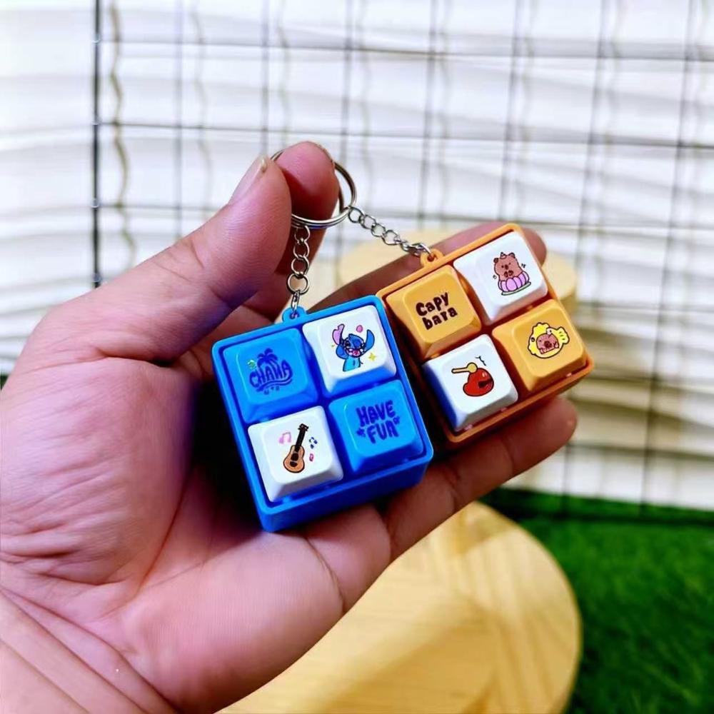 Keyboard Pendant Kawaii Cartoon Healing Stress Relief Four Panel Button Keychain Backpack Pendant Stress Relief Gift