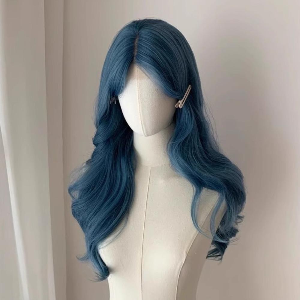 Middle Part Sea Blue Color Wigs Body Wave Cosplay Lolita Wigs Long Curly Hair Daily Wear