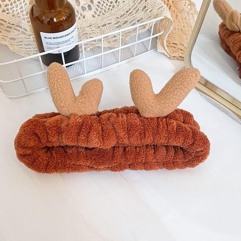 

Cartoon deer antler headband for girls, special headband for washing face and applying face mask, non-slip hair accessory Brown 2 Pack
