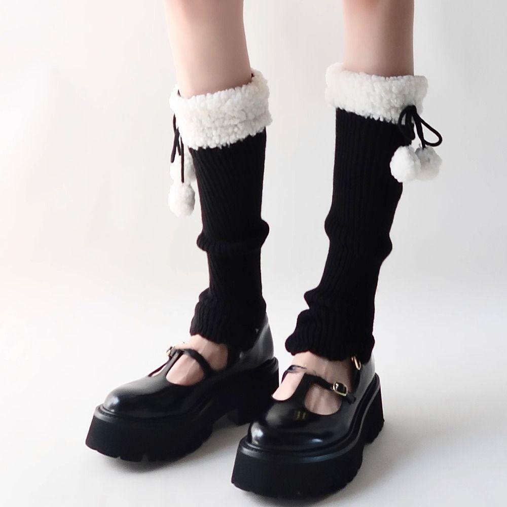 Bowknot Ruffle Socks Lamb Wool Leg Cover Unique Knitted Leg Warmers  Girl