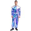 M-3XL Men‘s Halloween Alien Costume: Deluxe Shiny Metallic Robot Jumpsuit, One Piece Long Sleeve Retro Space Outfit