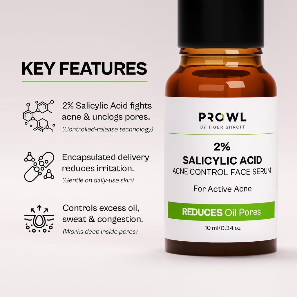 PROWL by Tiger Shroff 2% Salicylic Acid Face Serum for Oily & Acne Prone Skin | Reduces Dark Spots, Pigmentation & Controls Oil for Men | Exfoliati