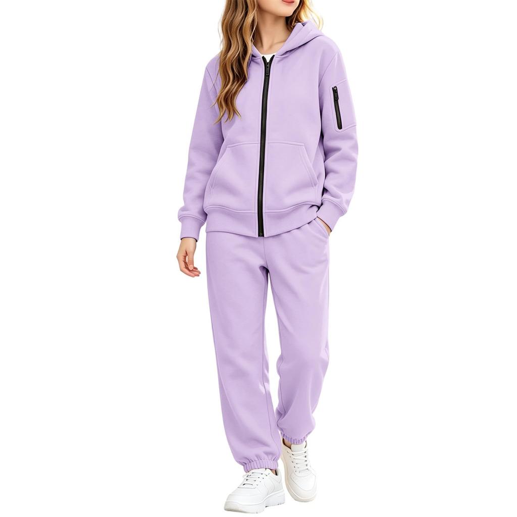 Kids Zip Hoodie and Jogger Pants Set - Two Piece Track Suit, Color Casual Outfit for Boys Girls