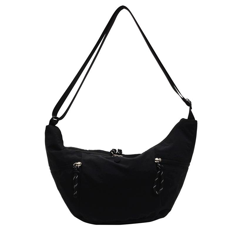 Casual solid color dumpling bag women's new versatile croissant simple texture nylon shoulder messenger bag