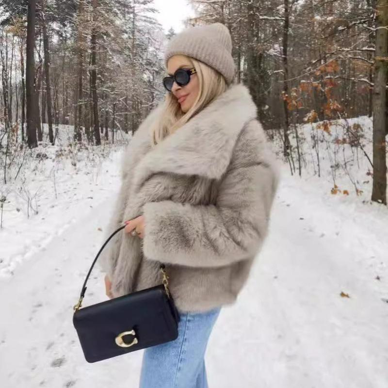 Winter Leather Jacket Imitation Mink Hair Large Lapel Women's Top Fluffy Loose Short Thick