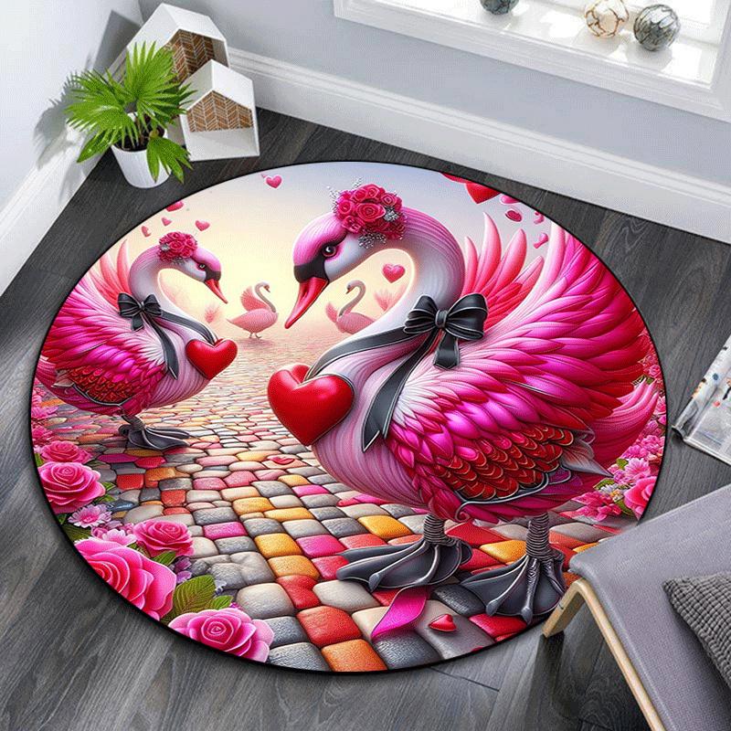 

1pc Soft, Absorbent & Non Slip Beautiful pink swan Round Rug Soft Circle Rug for Living Room & Bedroom Decor, Chair Mats, and Unforgettable 80cm by 80cm