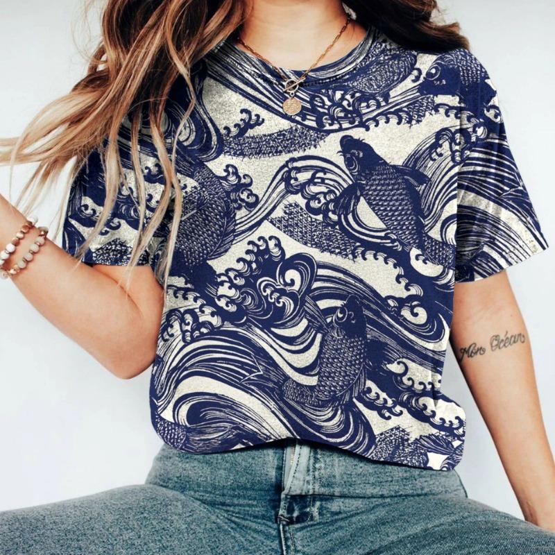 Women's T-Shirts Short Sleeve Tops Summer Clothing Fish Graphic Shirts Women Streetwear O-Neck Pullovers 6XL Tee