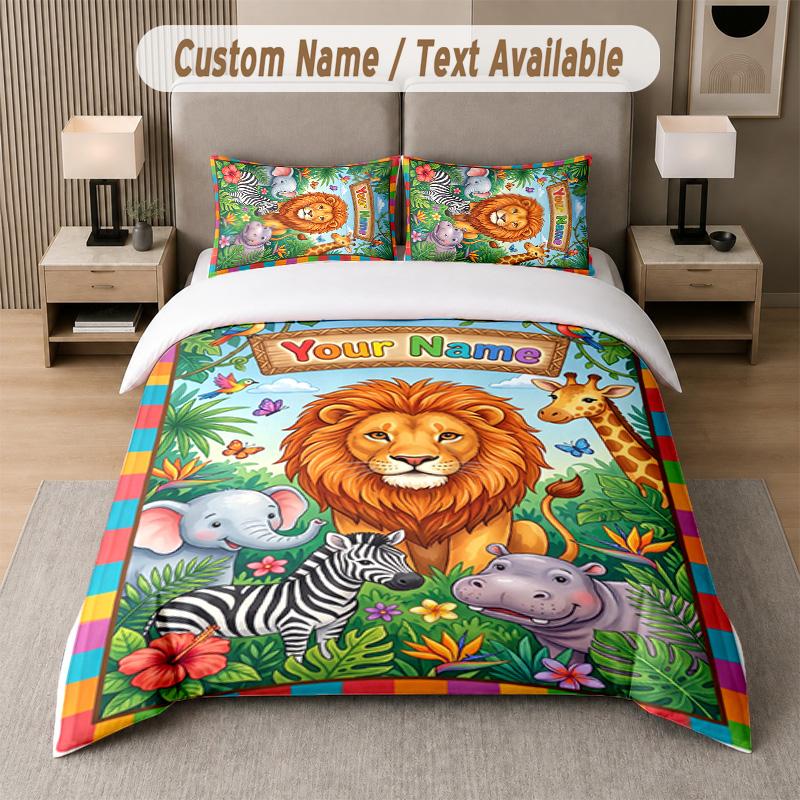 Wildlife Animals Theme Custom Text Or Name 3Pcs Bedding Set 1 Flat Sheet & 2 Pillowcases Personalized Home Bedding