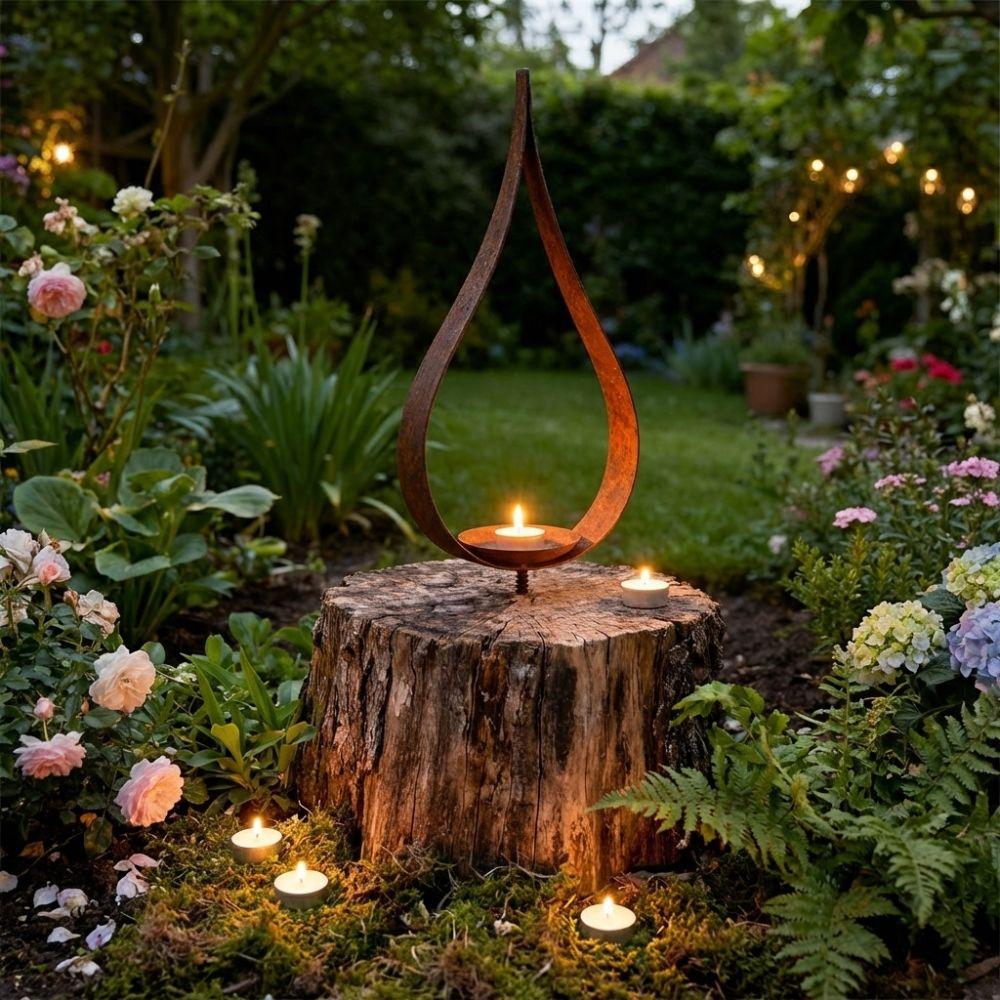 Vintage Style Iron Candle Holder Non-slip Rusty Metal Heart-Shaped Lantern Stable Romantic Candlestick Rack Garden Decor