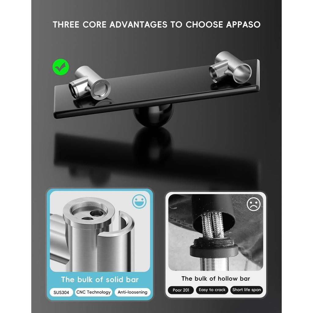 Black Kitchen Faucet with Soap Dispenser and Pull Down Sprayer, SUS304 Stainless Steel Commercial Single-Handle Spring Faucet for Kitchen Sink