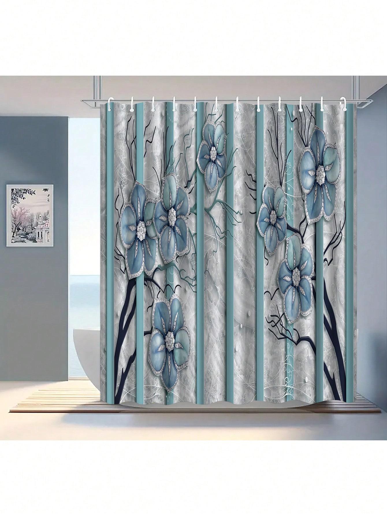 

Blue Floral Shower Curtain: Embrace The Elegant Design, Soft Fabric, And Calm Vibes For Your Serene Bathroom W60H190(CM)-1 Pcs