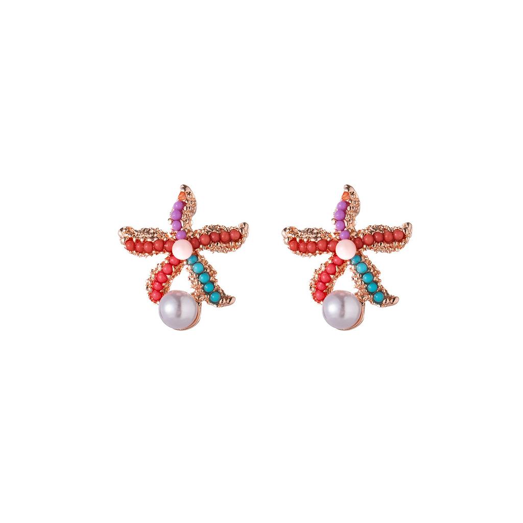 Summer Vacation Style Colored Starfish Pearl Stud Earrings Women'S Seaside Sweet And Advanced Sense Niche Temperament Earrings