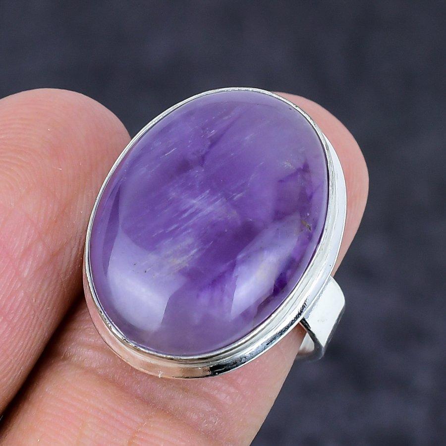Natural Sage Amethyst Gemstone 925 Sterling Silver Jewelry Ring Size 8 j8S63