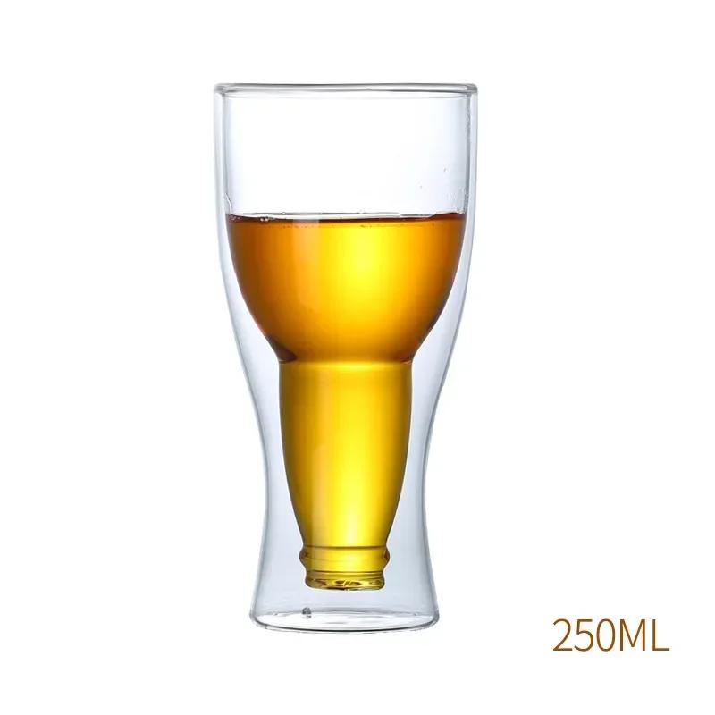 Transparent Double Wall Down Upside Beer Mug Insulated - Glassware, Handmade Winebowl, Creative Ideal for Freezer and Craft Beer