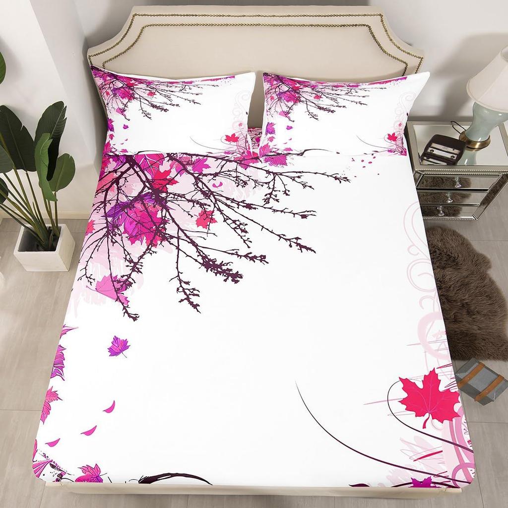 Pflanzenzweig-Muster Matratze Dreiteiliges Digitaldruck Matratzen-Bettwäscheset Erwachsene Kinder