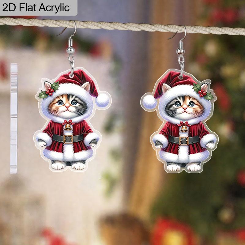 2D Flat Retro Cartoon Cat Women's Acrylic Dangle Earrings Christmas Party Jewelry Gift