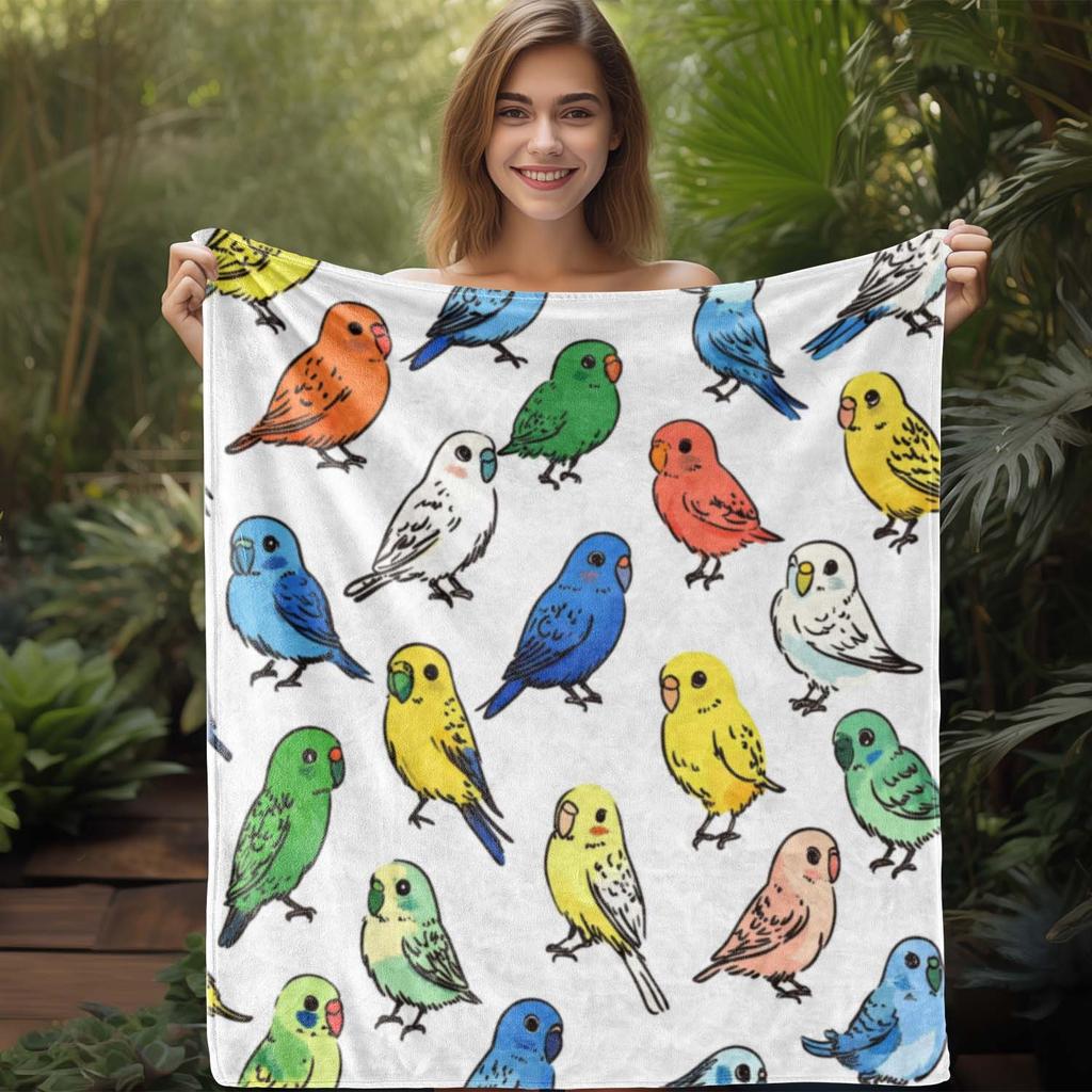 1pc Vintage Style Cartoon Bird Print Flannel Blanket, Soft And Comfortable All-Season Blanket, Suitable for Sofa, Bed, Office,