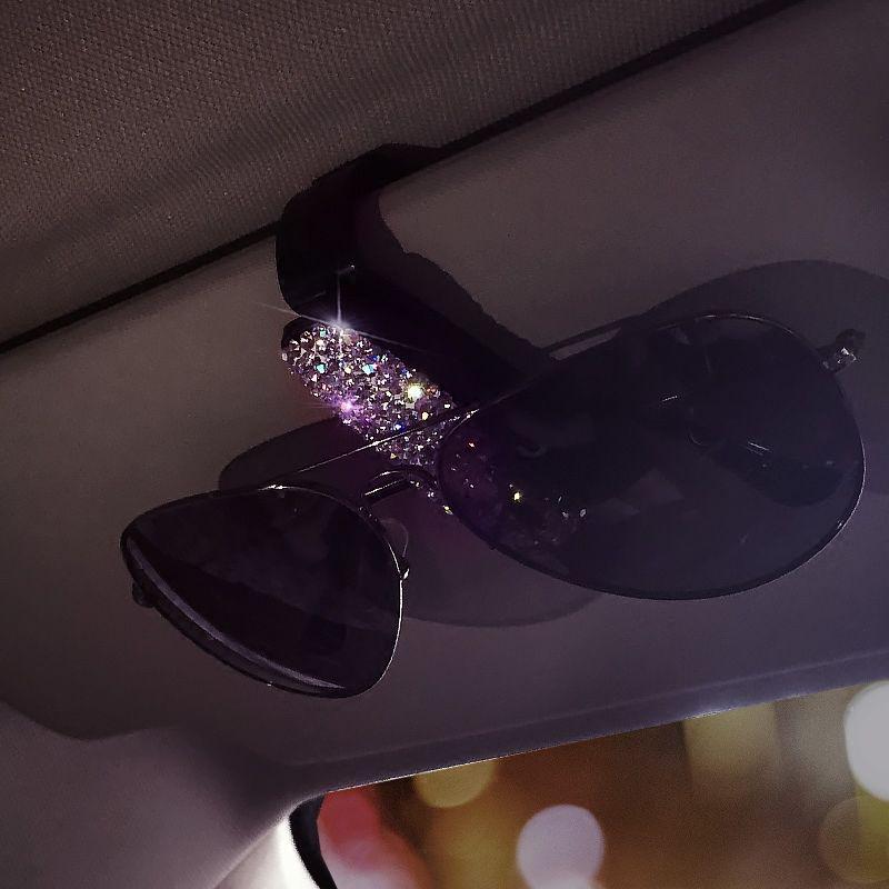 Multifunctional Cute Diamond-Inlaid Car Visor Sunglasses and Ticket Holder