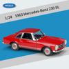 Welly 1/24 מרצדס-בנץ 230SL 1963 דגם מכונית מסגסוגת יציקות מתכת וכלי רכב צעצוע אסוף מכונית צעצוע מתנות יום הולדת לבן