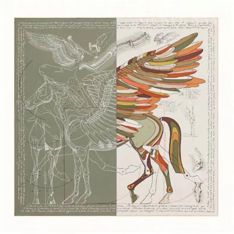 NINA SOLOR Pegasus Contrast 100% Mulberry Silk Square Scarf