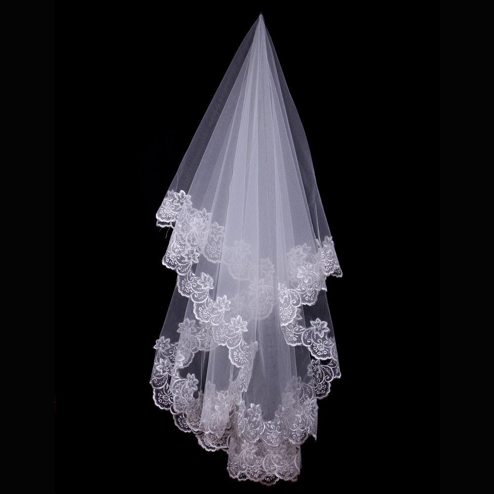 Bridal veil, 1.5 meters, white single-layer lace, computer lace lace, mesh veil, wedding dress