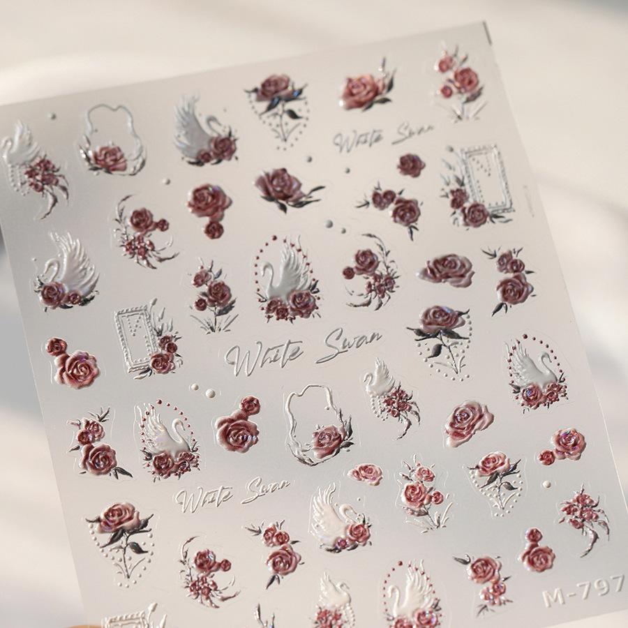 1 PCS 5D Glitter Light Pink Begonia Flower Nail Art Sticker Exquisite Design High Quality Decorative Decal Nail Sticker