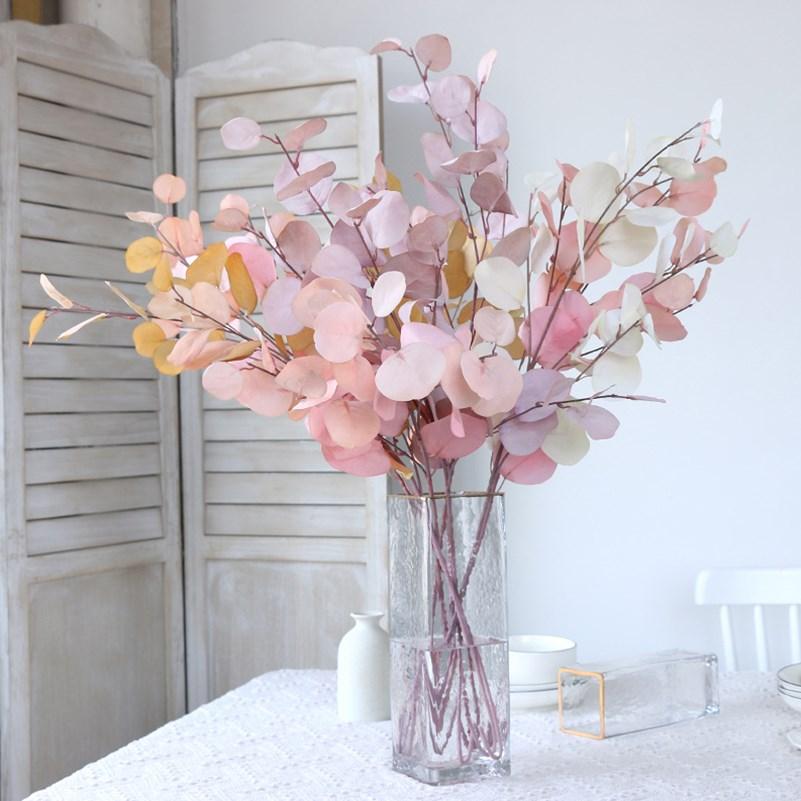 Pink Eucalyptus Leaf Artificial Plants Wall Money Fake Flowers Arrangement Accessories Christmas Home Wedding Decoration
