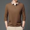 Polo de Manga Comprida Masculino de Primavera Gola Virada Cor Sólida Respirável Confortável Camisetas Casuais com Botões T-shirt Masculina