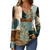 Women's Casual Fashion Brushed Retro Floral Print Long Sleeve V-Neck Top T-Shirt