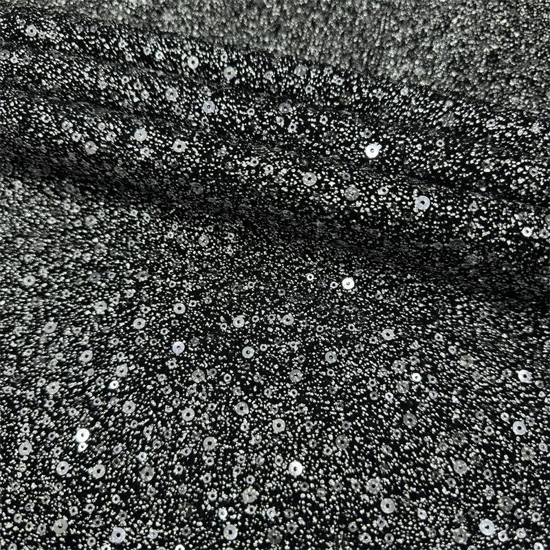 3mm + 5mm Knitted Sequin Fabric, Women s Stretch Clothing Sequin Embroidery Fabric чёрный