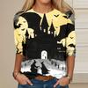 Women's long-sleeved loose-necked Halloween print casual top, suitable for holiday parties