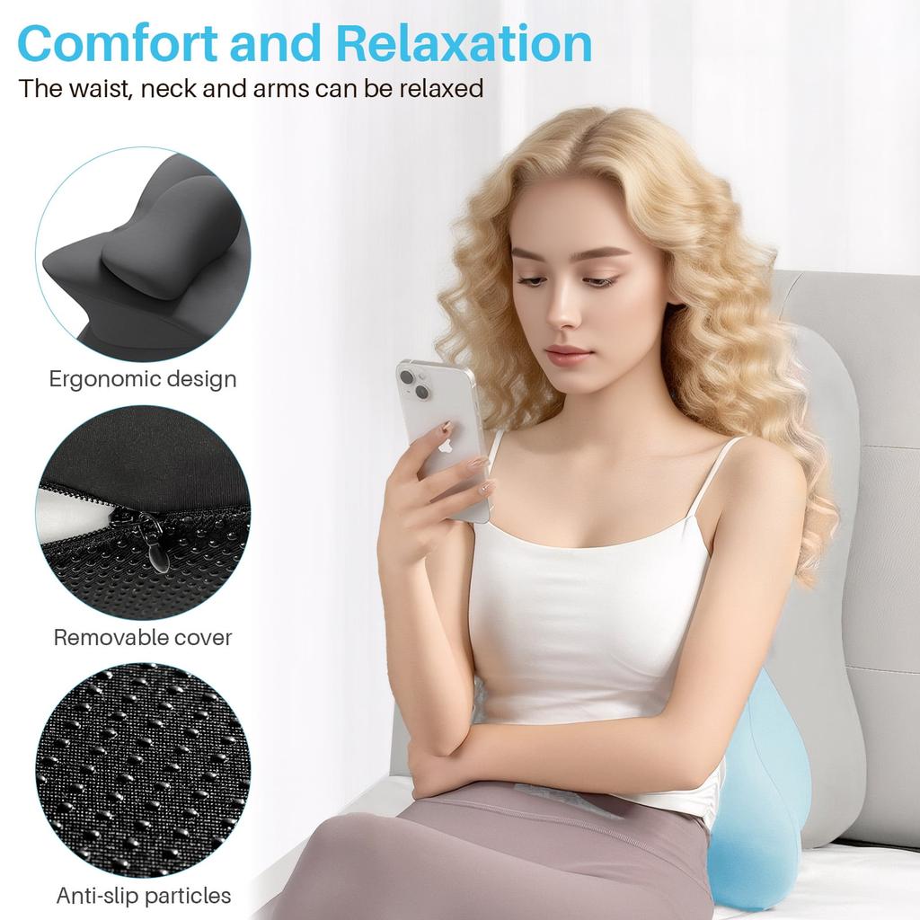Ergonomic Memory Foam Wedge Pillow for Adults, Back Neck Shoulder Pain Relief, Adjustable Headboard Support Bed Pillow