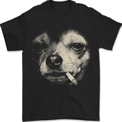 Women's Casual T-shirt  Round Neck Featuring A Stylish and Humorous Vintage Chihuahua Smoking Design with A Retro Vibe.Y2K To...