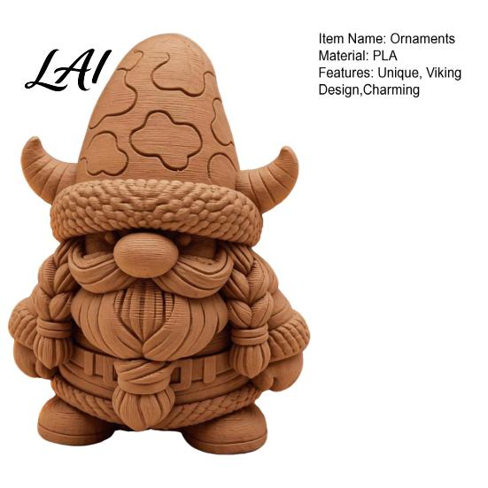 Retro Style Viking Ornament Gnome Figurine 3D Printed Cute Nordic Dwarf Ornament Whimsical Unique Collectible Little Man Desk Decor for Home Office
