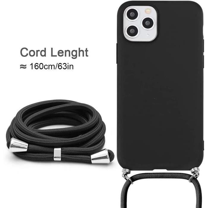 Coque avec collier cordon - iPhone 13 - Noir - Souple - Anti-rayure - Anti-choc