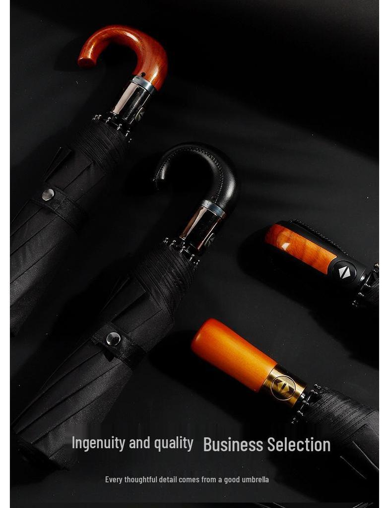 Automatic 10-Rib Black Glue Sunscreen Umbrella with Curved Handle, Compact Three-Fold Design, Custom Logo Available