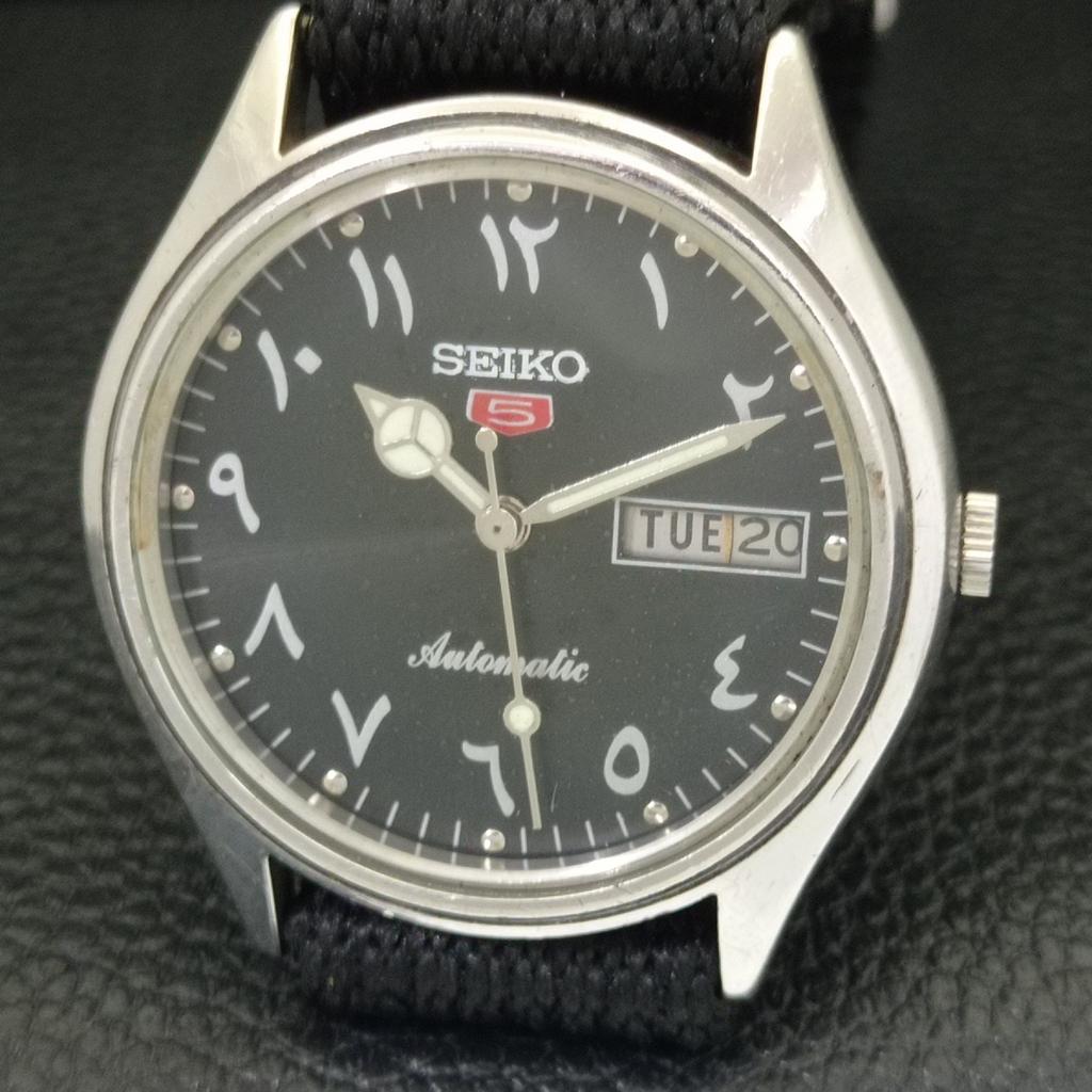 SEIKO 5 AUTOMATIC 7019A VINTAGE JAPAN MENS ARABIC BLACK DIAL WATCH a701442-5 R206b-a701442