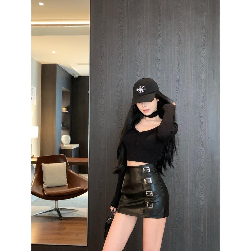 Black Mini Pu Leather Skirt Women Korean Fashion High-Waisted Elasticity Punk Style Bodycon Goth Sexy Skirts Female
