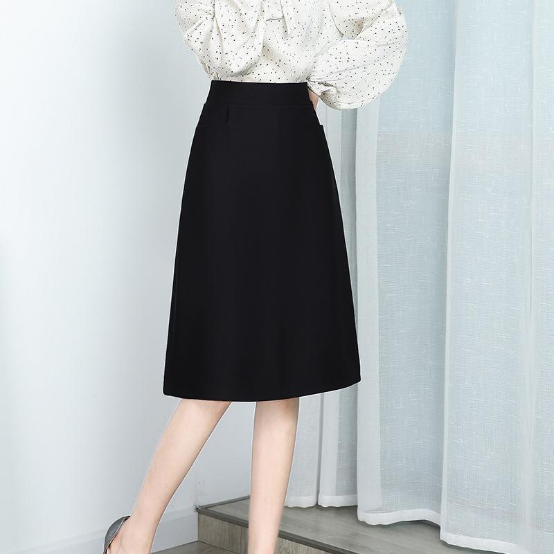 Women's High Waist A-line Midi Skirt with Built-in Shorts Pockets Solid Color Casual Office Work Skirt