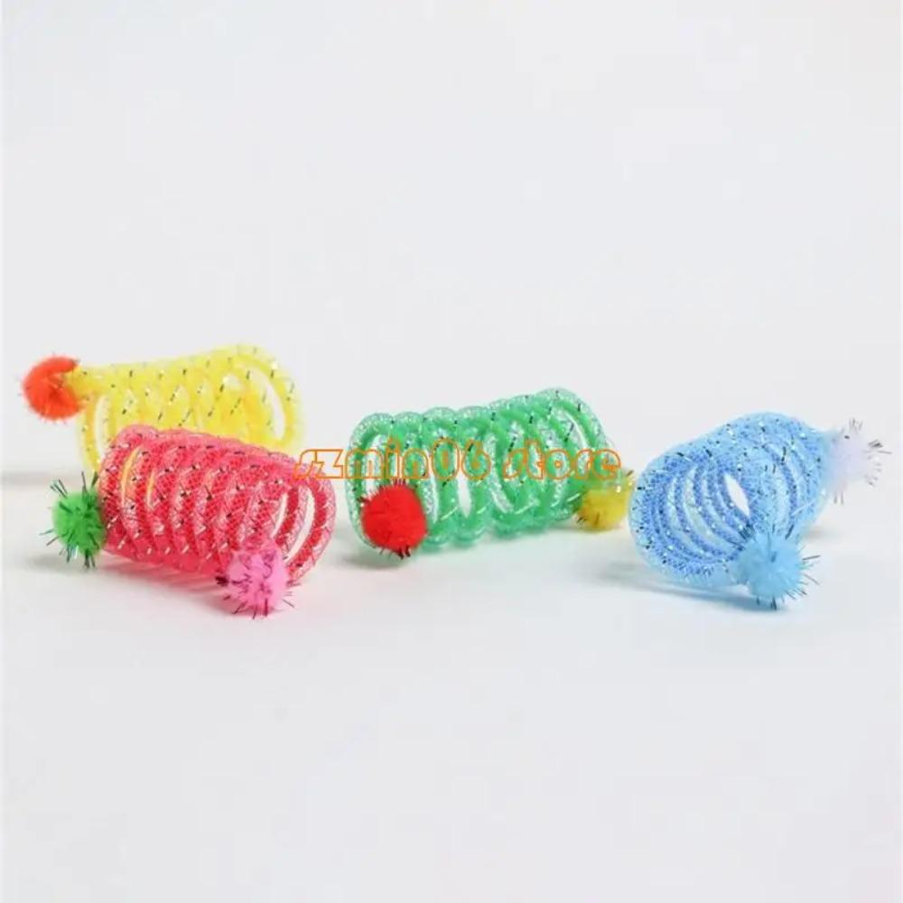 1 Pezzo Molla a Spirale Colorata con Palla di Peluche Giocattolo da Masticare per Gatti per Giochi al Coperto e all'Aperto Stimolante la Curiosità E