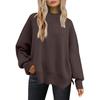 Women's Fashion Round Neck Long Sleeve Sweater Knitted Side Slit Pullover