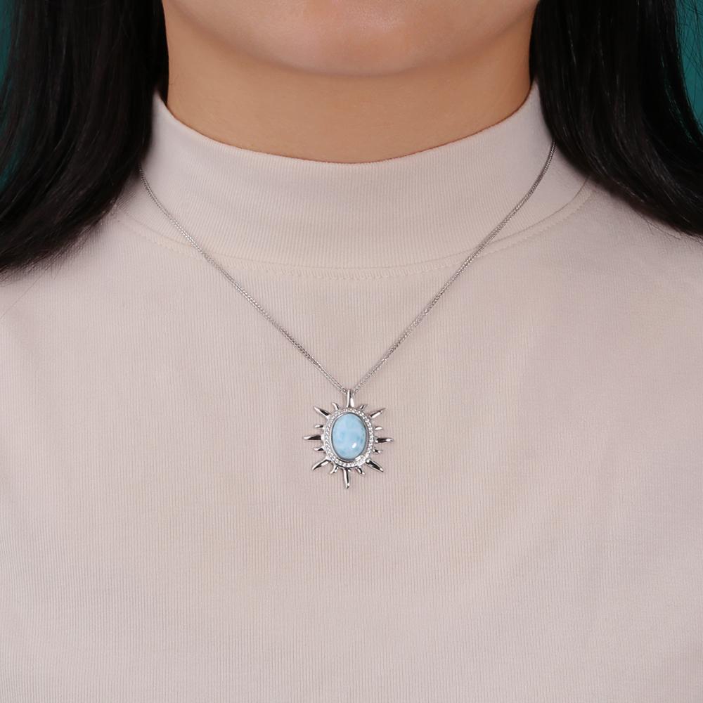 Echter Edelstein, natürlicher blauer Larimar, große Edelstein-Anhänger-Halskette, 925er Silber, edler Schmuck für Frauen, Geburtstags- und Weihnachtsgeschenke