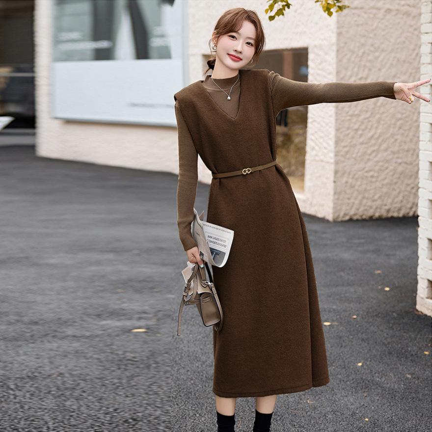 Design temperament fashion sweater wool vest skirt two-piece set autumn new suit drape dress