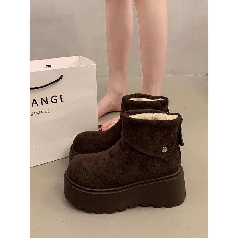 Boken Thick soled Snow Boots for Women 2026 New Winter Short Height Increasing Plush Warm Cotton Shoes