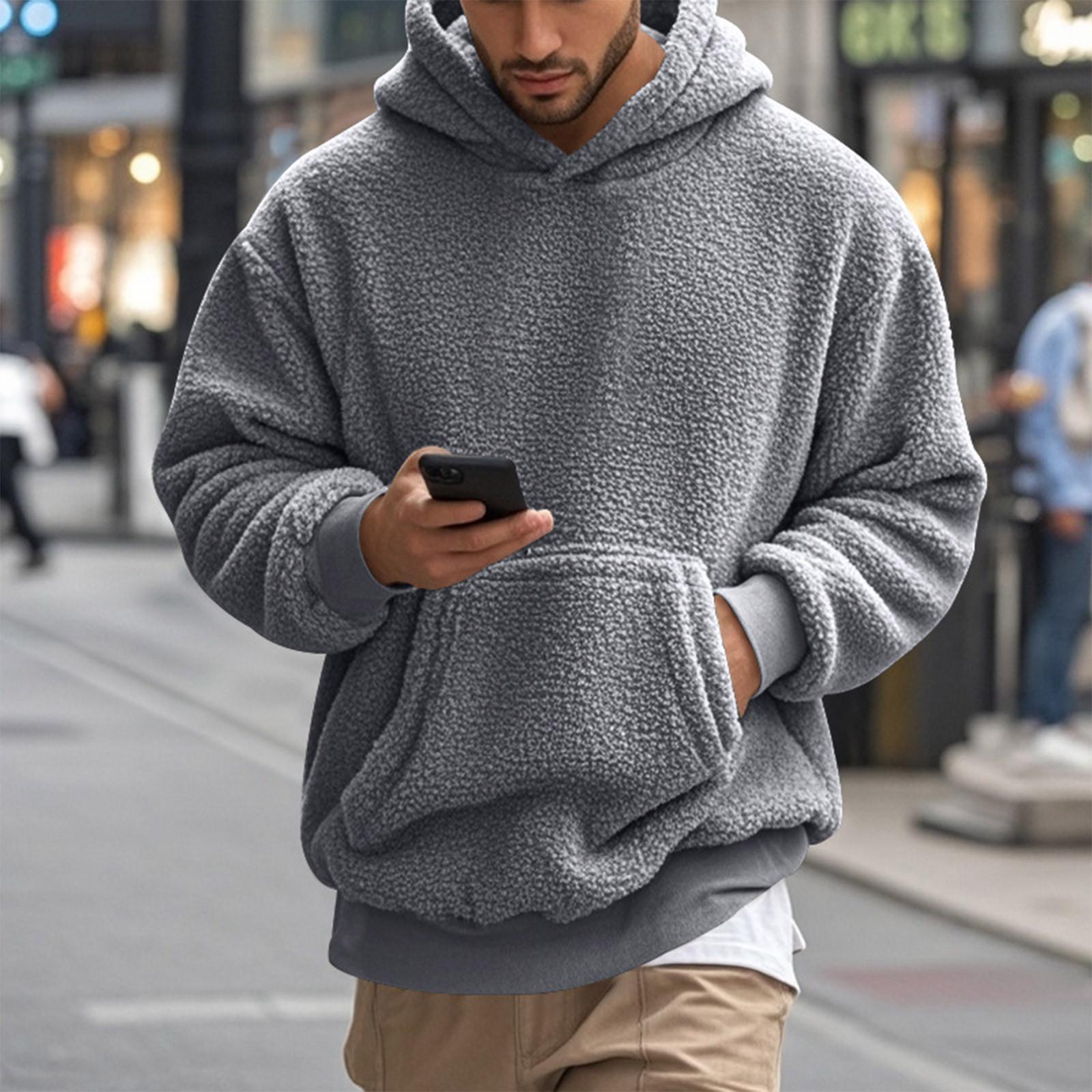 

Флисовая толстовка мужская пушистая толстовка пуловер толстовки карманная толстовка осенние наряды зимняя верхняя одежда с капюшоном L