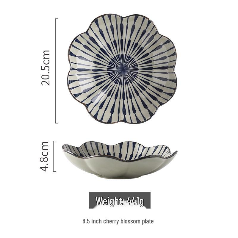 Japanisches gestreiftes Keramikschüssel- und Teller-Set - Neujahrsgeschirr & Einweihungsgeschenk mit Essstäbchen