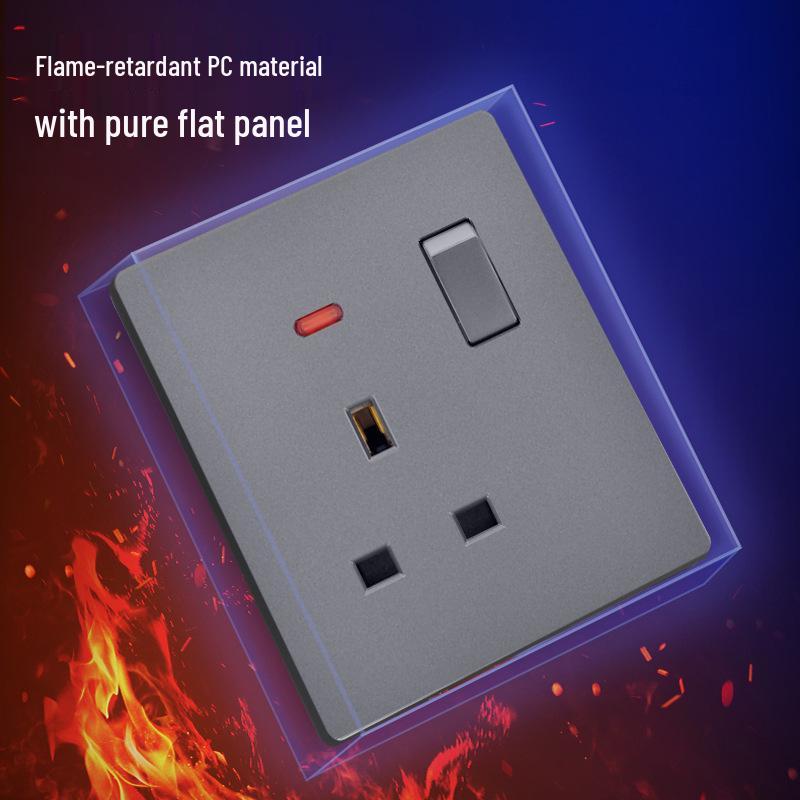 Priză UK 13A pentru perete gri cu încărcător Type-C și USB