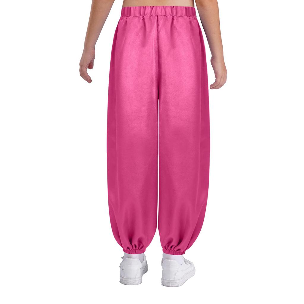 Pantaloni da Danza del Ventre per Ragazze Casual Larghi Monocolore Vita Elastica Pantaloni a Bloomers di Raso Abbigliamento per Esibizioni sul Palco