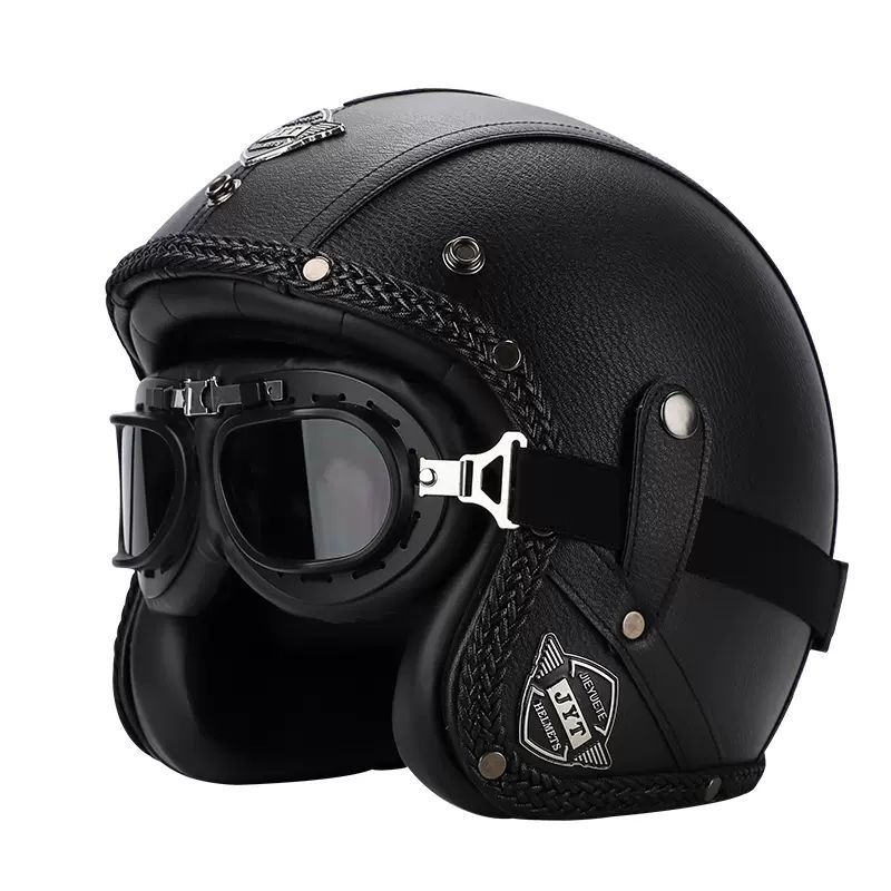 Retro Helmet Electric Motorcycle Leather Helmet Summer Pedal Cruise Motorcycle Harley Men and Women Three Quarter Helmet Half Helmet